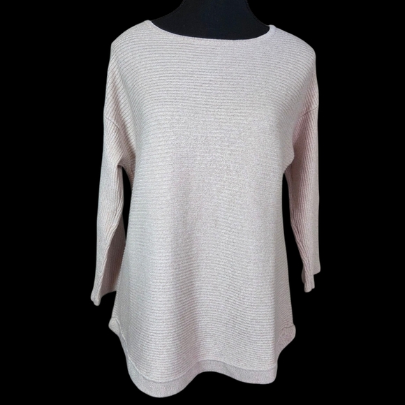 Chico's Light Pink Women's Crew Neck Sweater With Gold Shimmer Size 1 - Picture 1 of 5